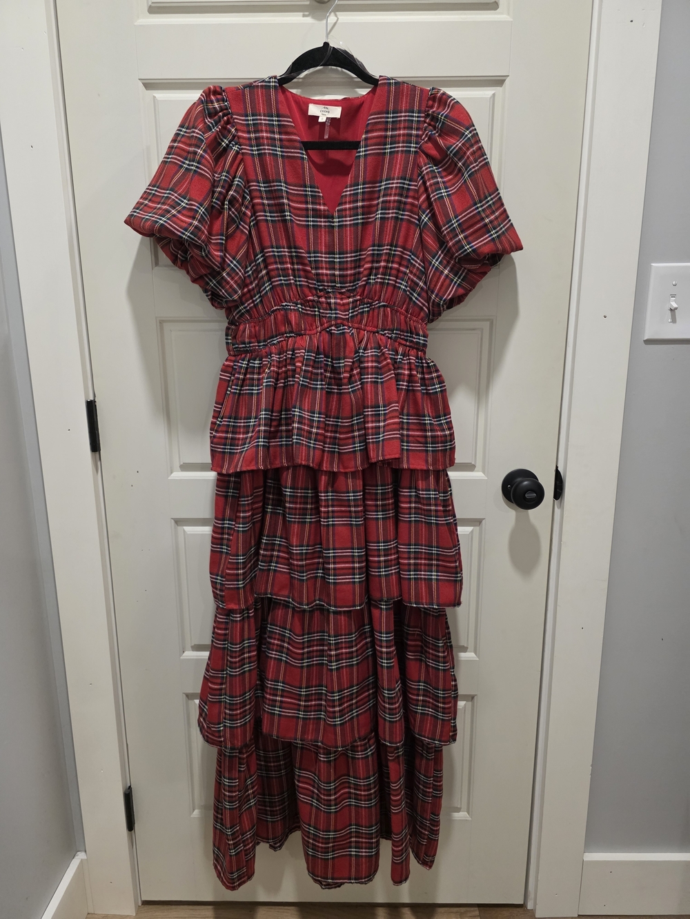 Red Tartan Tiered Peplum Dress